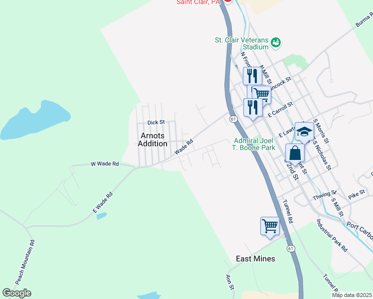 map of restaurants, bars, coffee shops, grocery stores, and more near 608 Wade Road in Saint Clair