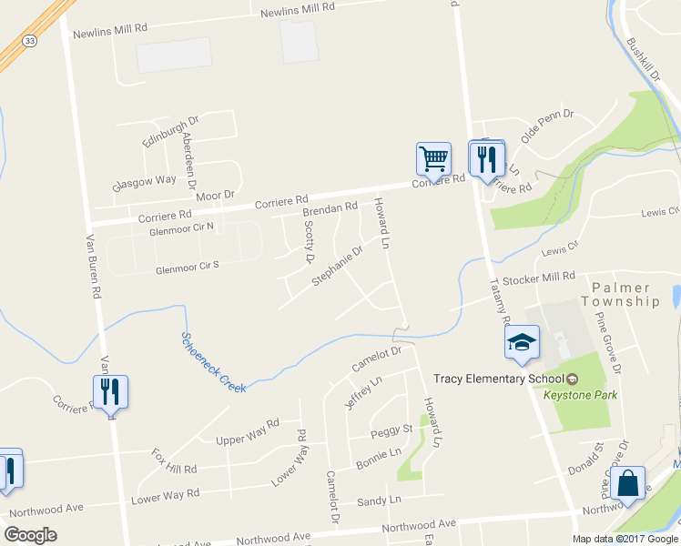 map of restaurants, bars, coffee shops, grocery stores, and more near 202 Stephanie Drive in Easton
