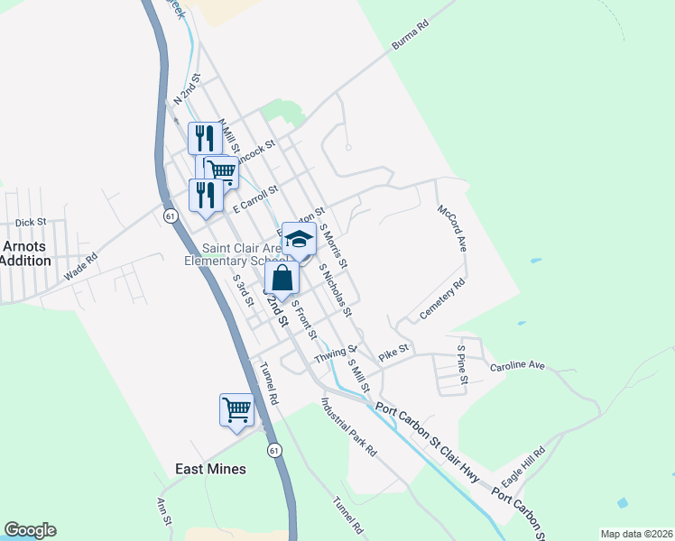 map of restaurants, bars, coffee shops, grocery stores, and more near 313 East Patterson Street in Saint Clair