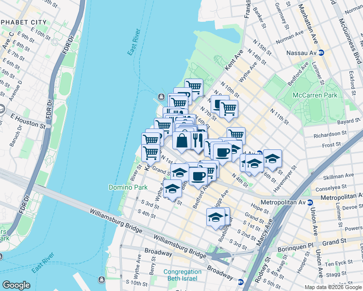 map of restaurants, bars, coffee shops, grocery stores, and more near in Brooklyn
