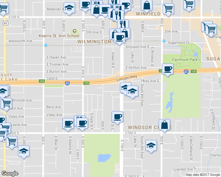 map of restaurants, bars, coffee shops, grocery stores, and more near 635 Warnock Avenue in Salt Lake City