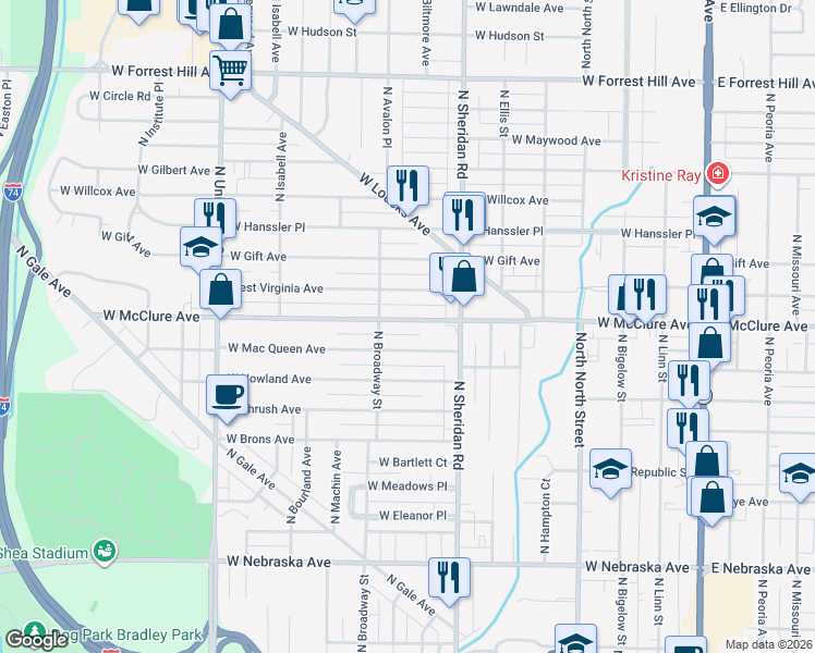 map of restaurants, bars, coffee shops, grocery stores, and more near 808 West McClure Avenue in Peoria