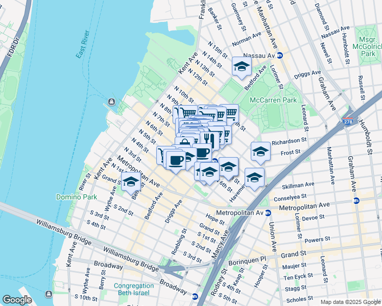 map of restaurants, bars, coffee shops, grocery stores, and more near in Brooklyn
