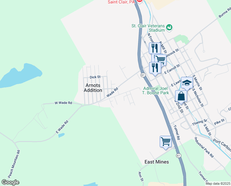 map of restaurants, bars, coffee shops, grocery stores, and more near 606 Wade Road in Saint Clair