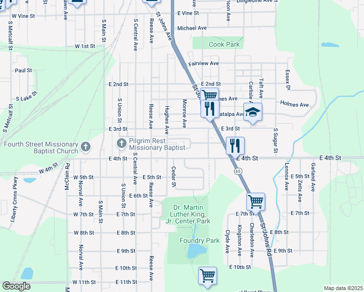 map of restaurants, bars, coffee shops, grocery stores, and more near 525 Nova Street in Lima
