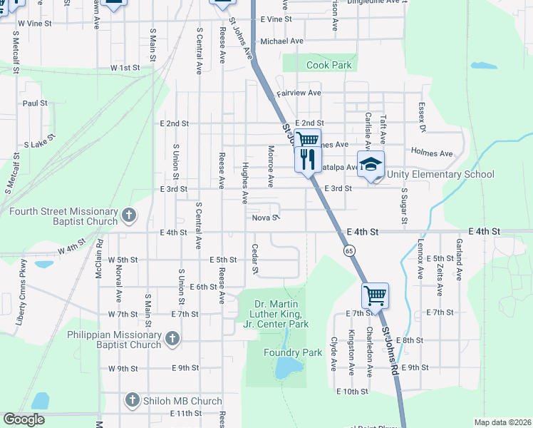 map of restaurants, bars, coffee shops, grocery stores, and more near 511 Nova Street in Lima