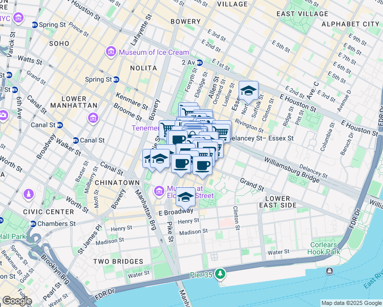 map of restaurants, bars, coffee shops, grocery stores, and more near in New York