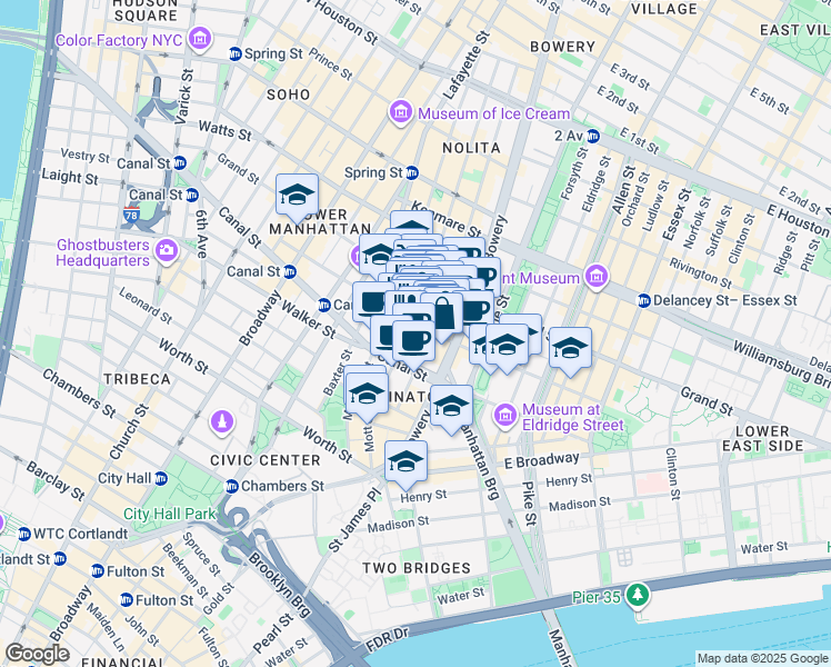 map of restaurants, bars, coffee shops, grocery stores, and more near in New York