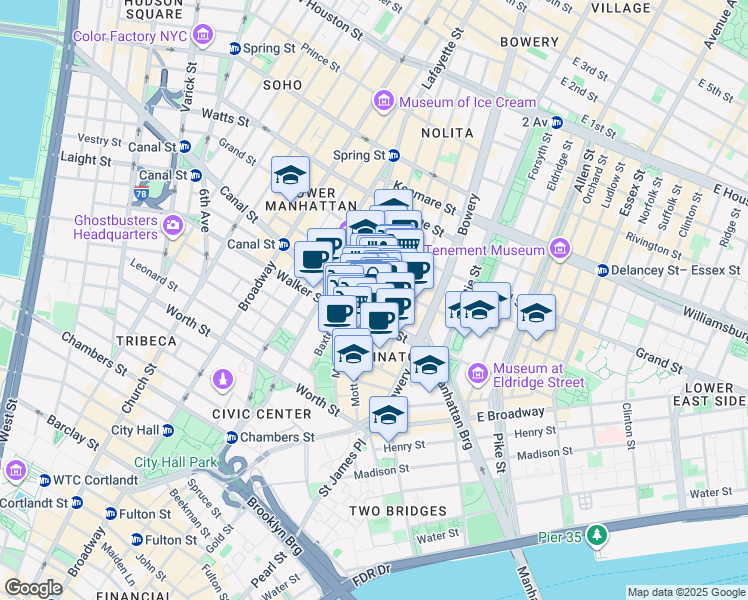 map of restaurants, bars, coffee shops, grocery stores, and more near in New York