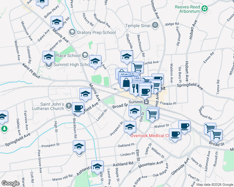 map of restaurants, bars, coffee shops, grocery stores, and more near 478 Springfield Avenue in Summit