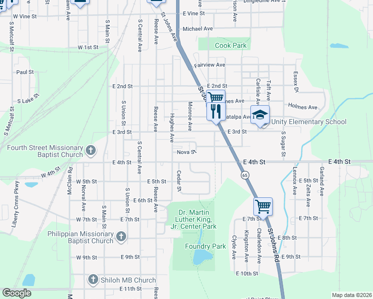 map of restaurants, bars, coffee shops, grocery stores, and more near 511 Nova Street in Lima
