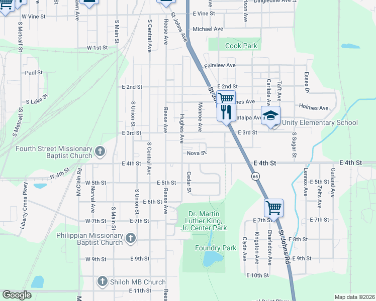 map of restaurants, bars, coffee shops, grocery stores, and more near 511 Nova Street in Lima