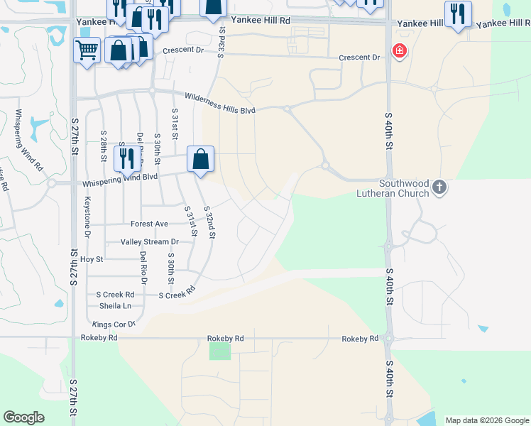 map of restaurants, bars, coffee shops, grocery stores, and more near 9612 South 34th Street in Lincoln