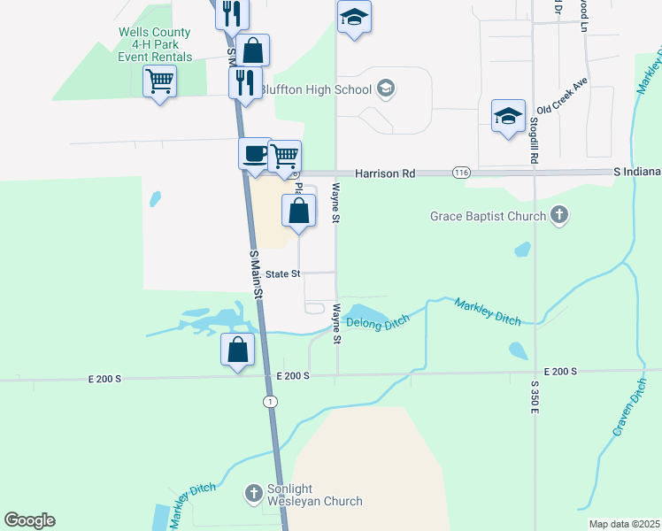 map of restaurants, bars, coffee shops, grocery stores, and more near 515 State Street in Bluffton