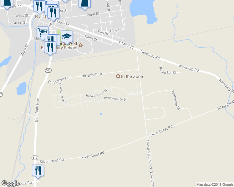 map of restaurants, bars, coffee shops, grocery stores, and more near 277 Silverwind Court in Bath
