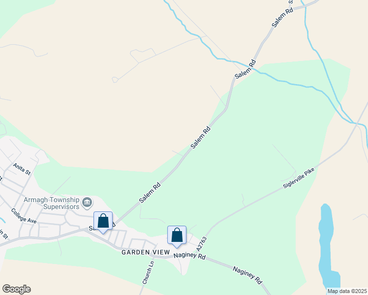 map of restaurants, bars, coffee shops, grocery stores, and more near 297 Salem Road in Milroy