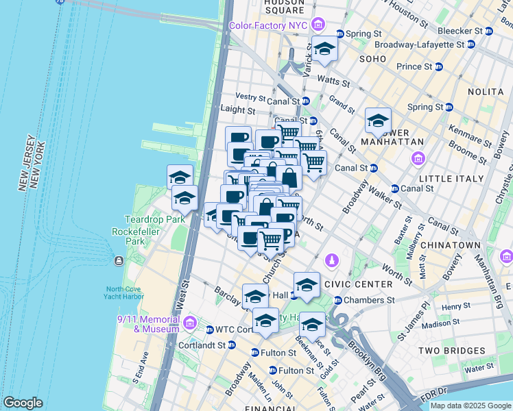 map of restaurants, bars, coffee shops, grocery stores, and more near in New York
