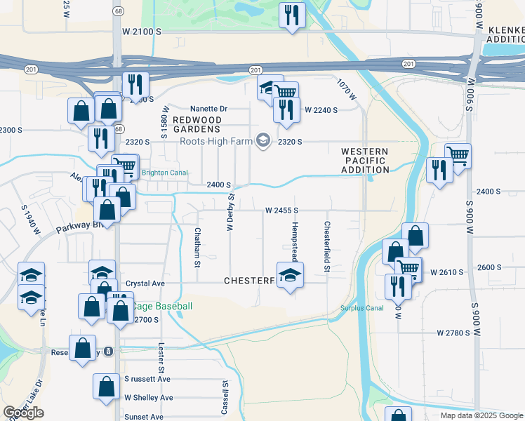 map of restaurants, bars, coffee shops, grocery stores, and more near West Parkway Avenue in West Valley City