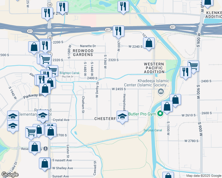 map of restaurants, bars, coffee shops, grocery stores, and more near West Parkway Avenue in West Valley City