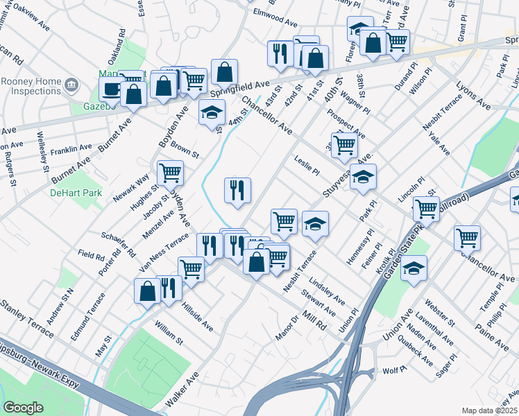 map of restaurants, bars, coffee shops, grocery stores, and more near 210 40th Street in Irvington