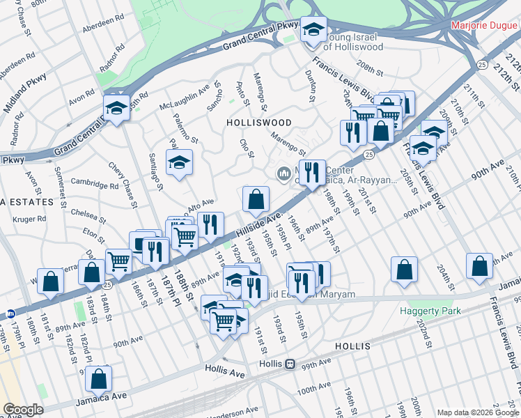 map of restaurants, bars, coffee shops, grocery stores, and more near in Queens