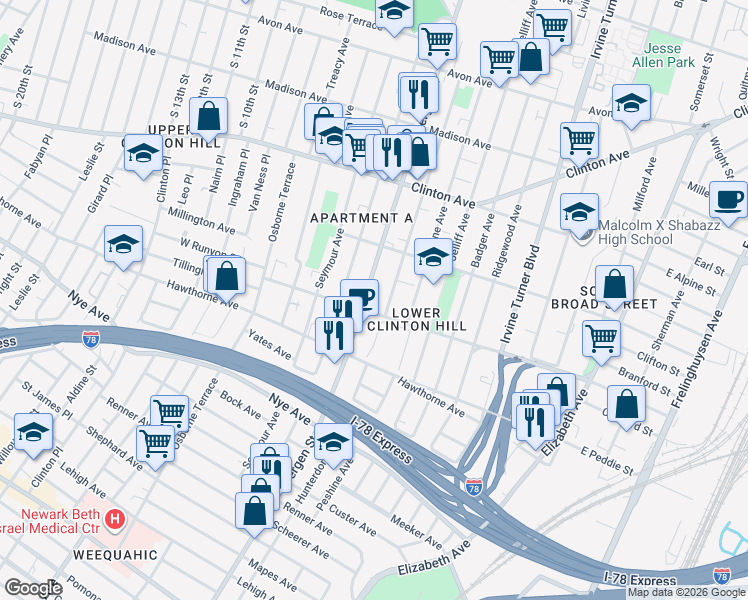 map of restaurants, bars, coffee shops, grocery stores, and more near in Newark