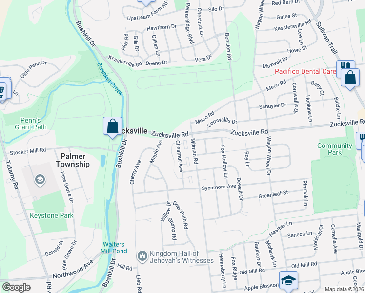 map of restaurants, bars, coffee shops, grocery stores, and more near 3 Tamarack Court in Easton