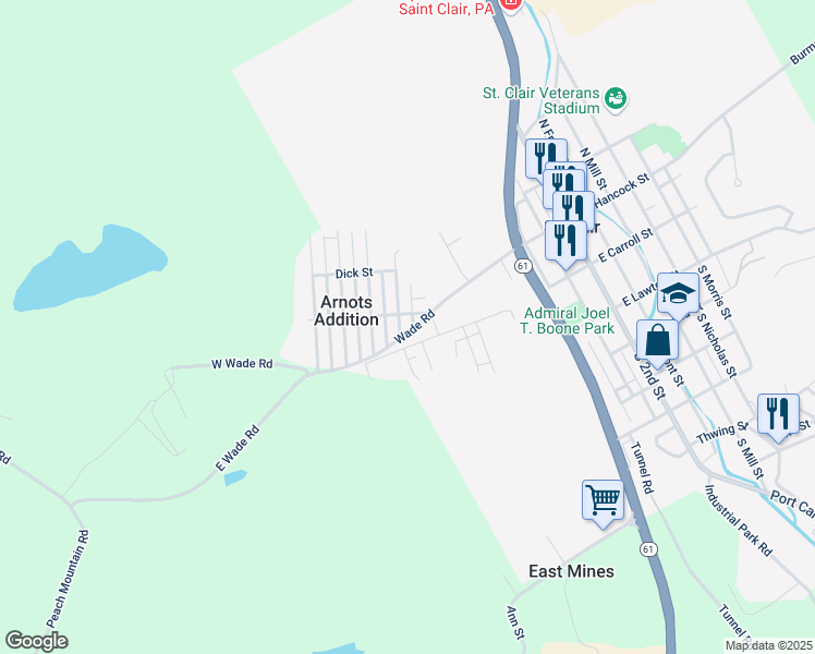 map of restaurants, bars, coffee shops, grocery stores, and more near 608 Wade Road in Saint Clair