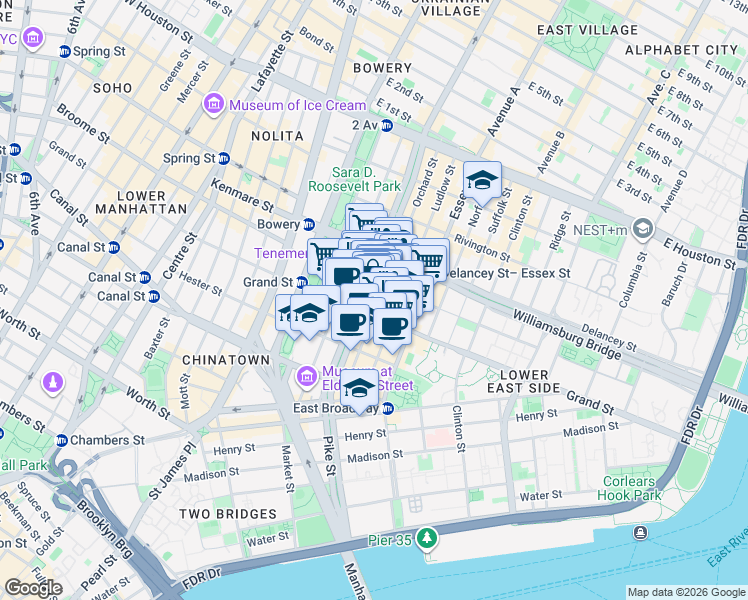 map of restaurants, bars, coffee shops, grocery stores, and more near in New York