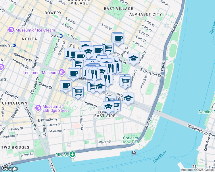 map of restaurants, bars, coffee shops, grocery stores, and more near in New York