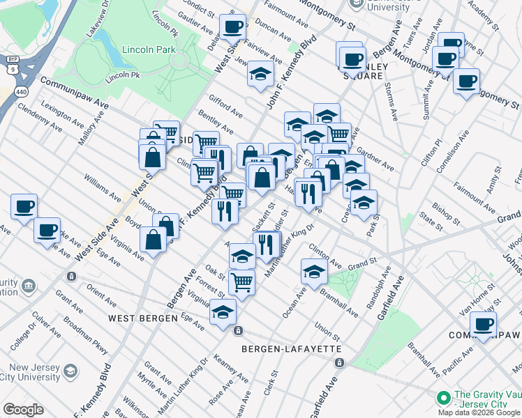 map of restaurants, bars, coffee shops, grocery stores, and more near 113 Clinton Avenue in Jersey City