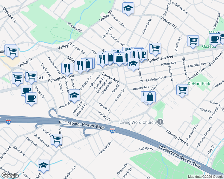 map of restaurants, bars, coffee shops, grocery stores, and more near 306 Ohio Street in Union