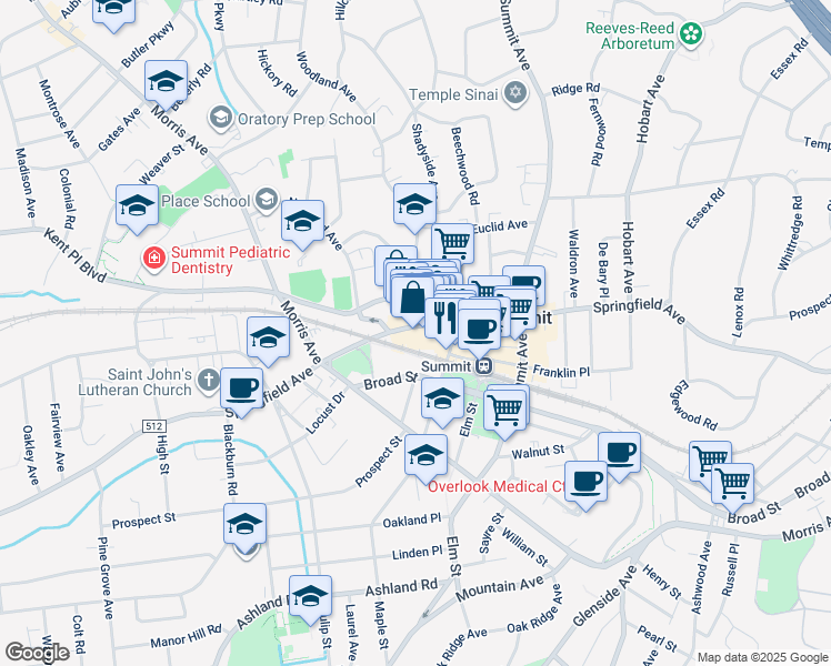map of restaurants, bars, coffee shops, grocery stores, and more near 478 Springfield Avenue in Summit