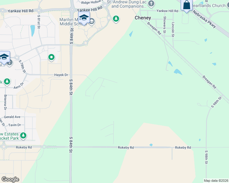 map of restaurants, bars, coffee shops, grocery stores, and more near 9272-9520 South 84th Street in Lincoln