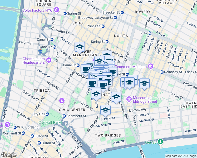 map of restaurants, bars, coffee shops, grocery stores, and more near in New York