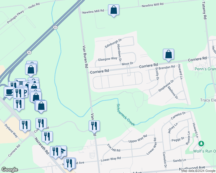 map of restaurants, bars, coffee shops, grocery stores, and more near 18 Kent Lane in Easton