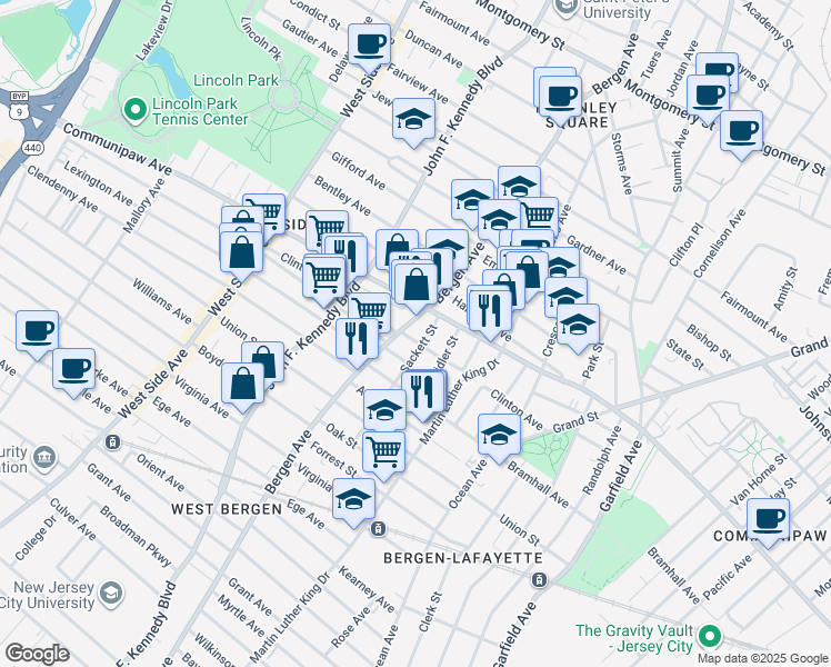 map of restaurants, bars, coffee shops, grocery stores, and more near 113 Clinton Avenue in Jersey City