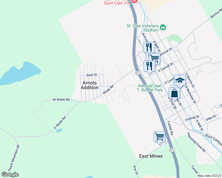 map of restaurants, bars, coffee shops, grocery stores, and more near 606 Wade Road in Saint Clair