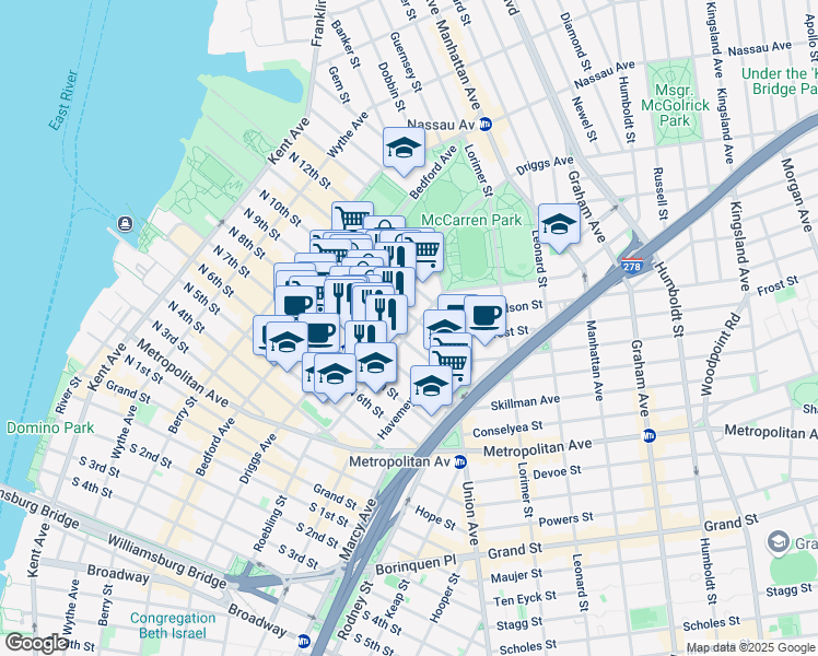 map of restaurants, bars, coffee shops, grocery stores, and more near in Brooklyn