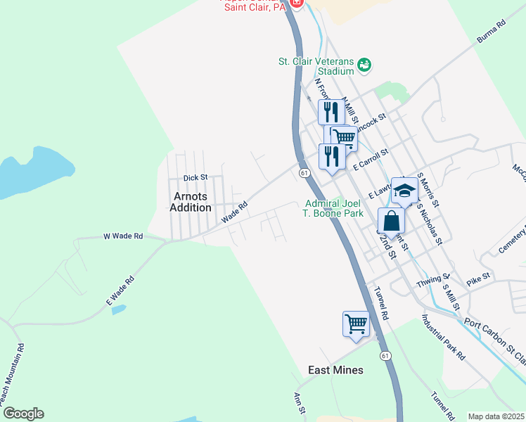 map of restaurants, bars, coffee shops, grocery stores, and more near 501 West Carroll Street in Saint Clair