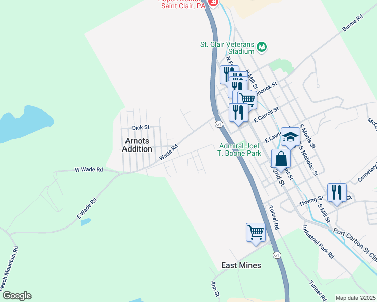 map of restaurants, bars, coffee shops, grocery stores, and more near 501 West Carroll Street in Saint Clair