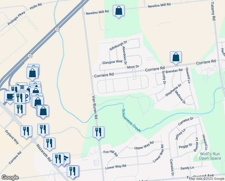 map of restaurants, bars, coffee shops, grocery stores, and more near 18 Kent Lane in Easton