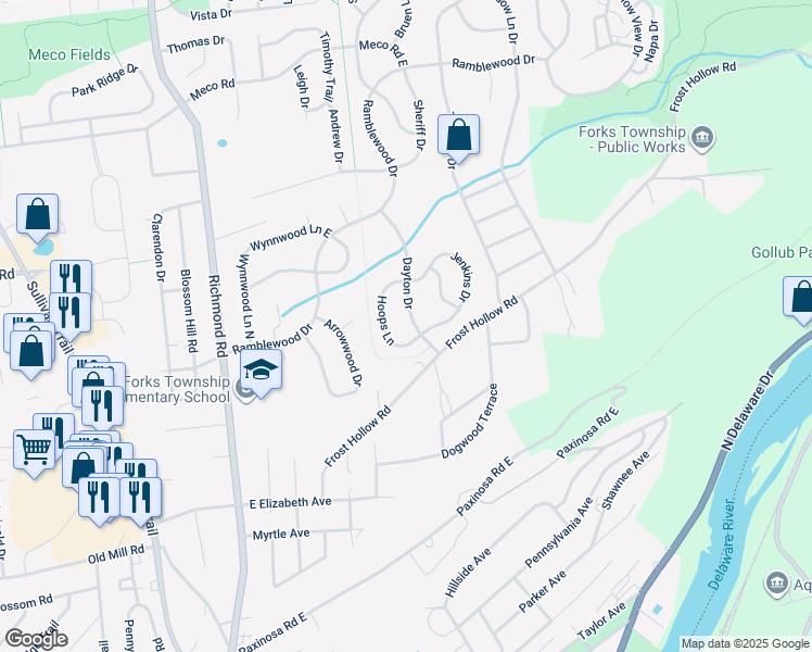 map of restaurants, bars, coffee shops, grocery stores, and more near 1820 Dayton Drive in Easton