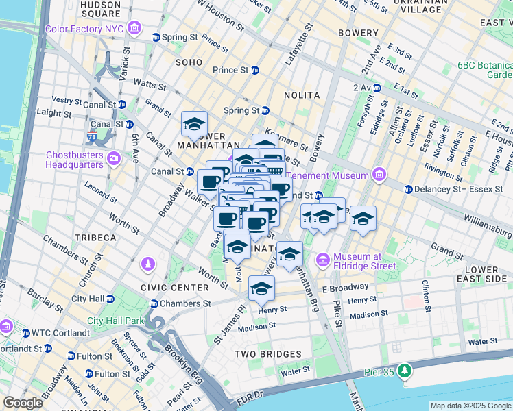 map of restaurants, bars, coffee shops, grocery stores, and more near in New York