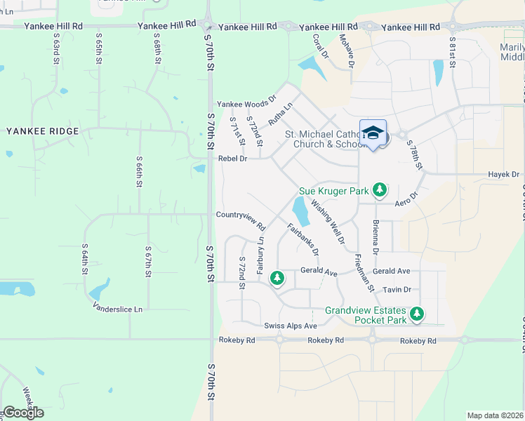 map of restaurants, bars, coffee shops, grocery stores, and more near 7148 Countryview Road in Lincoln