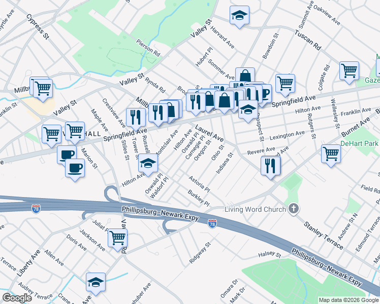 map of restaurants, bars, coffee shops, grocery stores, and more near in 