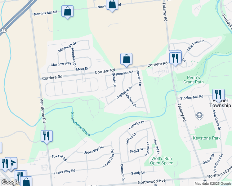 map of restaurants, bars, coffee shops, grocery stores, and more near 116 Scotty Drive in Easton