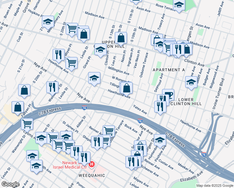map of restaurants, bars, coffee shops, grocery stores, and more near 2 Goodwin Avenue in Newark