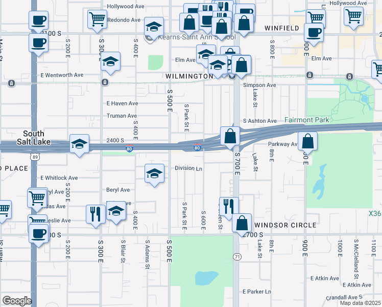 map of restaurants, bars, coffee shops, grocery stores, and more near 549 Warnock Avenue South in Salt Lake City