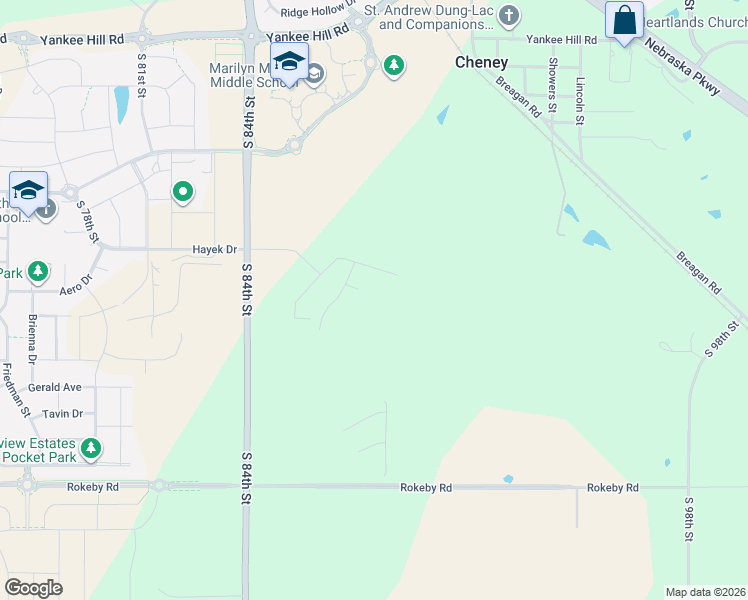 map of restaurants, bars, coffee shops, grocery stores, and more near 9272-9520 South 84th Street in Lincoln